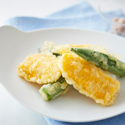 とうもろこし「恵味」とオクラのフリット