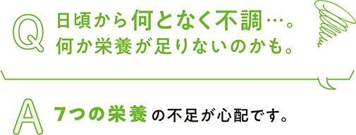 Q.日頃から何となく不調…。何か栄養が足りないのかも。A.７つの栄養の不足が心配です