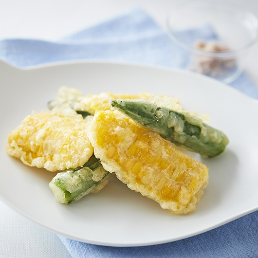 とうもろこし「恵味（めぐみ）」とオクラのフリット