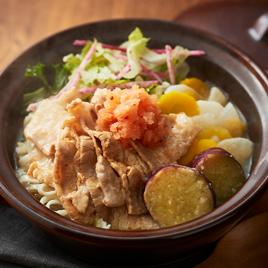 塩ゆずとろろスープの豚（ぶた）しゃぶ野菜鍋