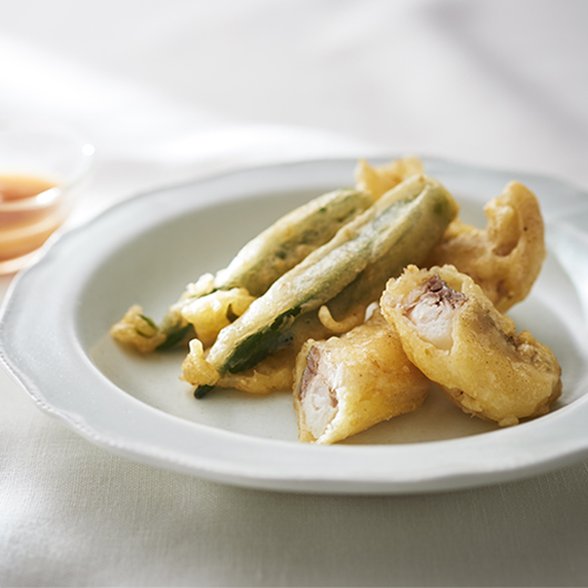 天然真鯛とオクラのフリット
